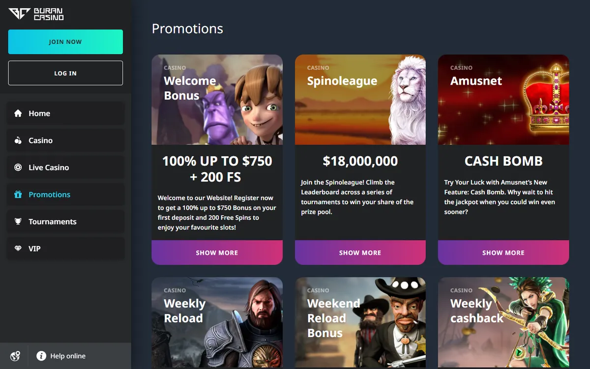BuranCasino — Promotions, captured from Canada