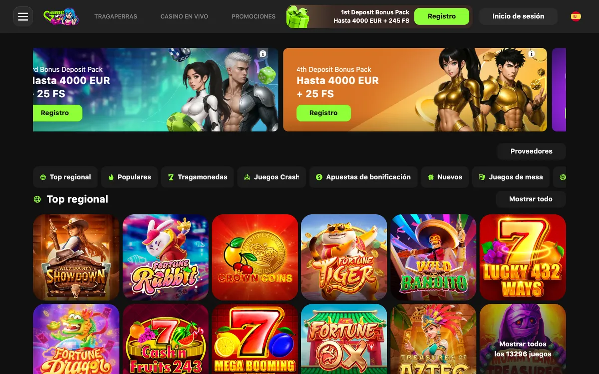 Game Spot Casino — Home page, captured from Spain