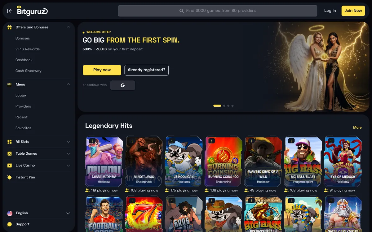Bitguruz Casino — Home page, captured from Croatia