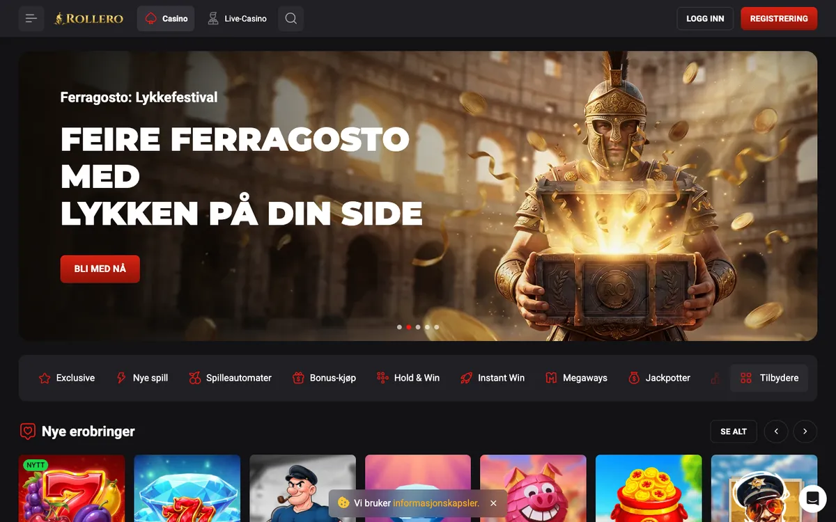 Rollero Casino — Home page, captured from Norway