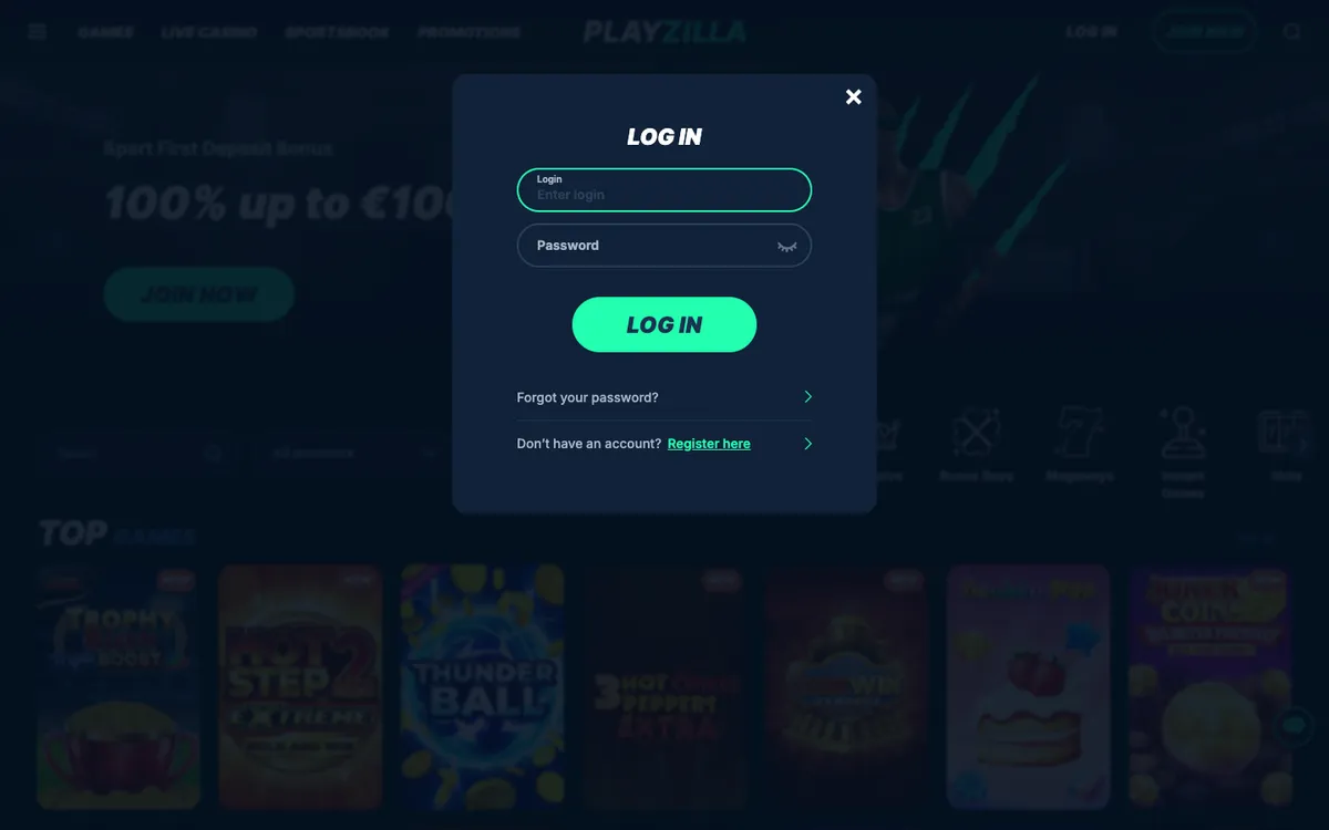 PlayZilla Casino — Sign-up, captured from Canada