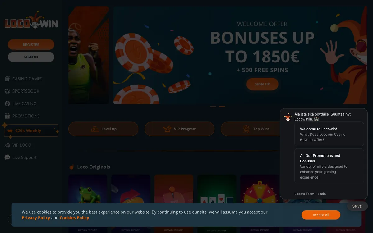 Locowin Casino — «Регистрация», снято из страны Финляндия