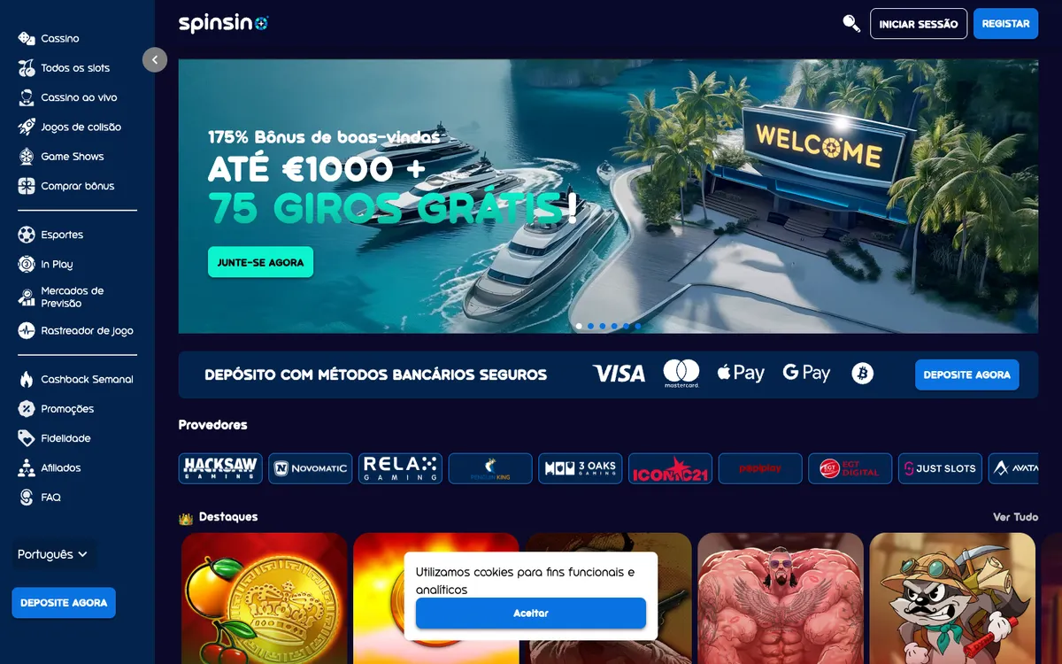 Spinsino Casino — Home page, captured from Brazil