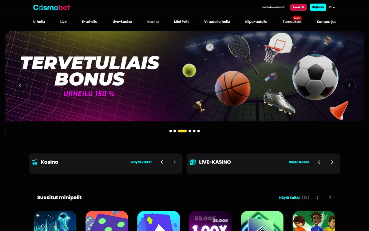 Cosmobet Casino — Home page, captured from Finland