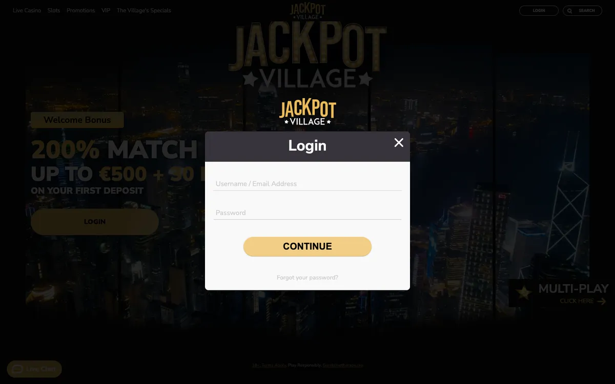 Jackpot Village Casino — «Регистрация», снято из страны Норвегия