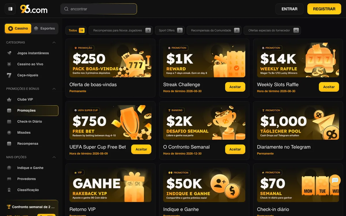 96 Casino — Promotions, captured from Brazil