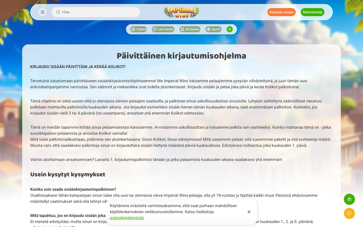 Imperial Wins Casino — Sign-up, captured from Finland