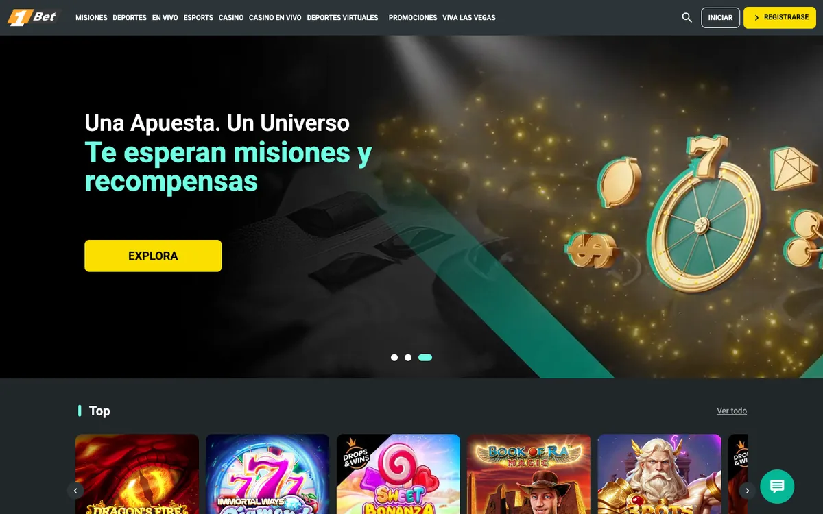 1Bet Casino — Home page, captured from Spain