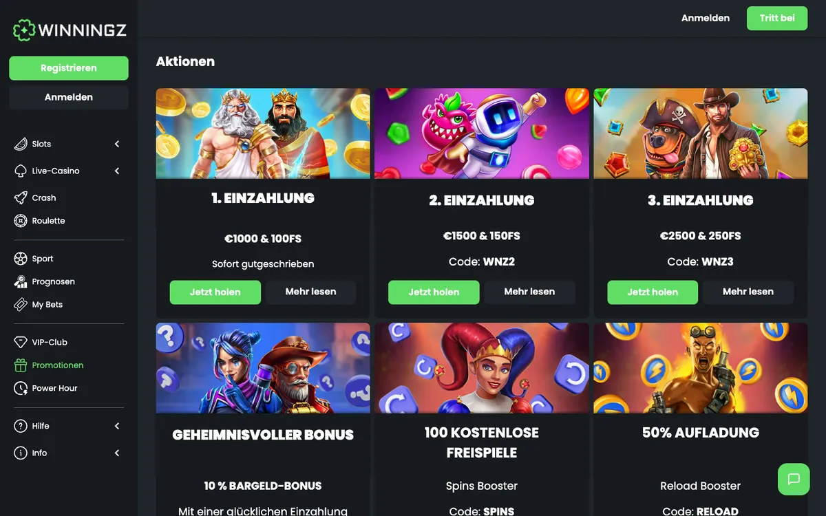 Winningz Casino — «Акции», снято из страны Германия