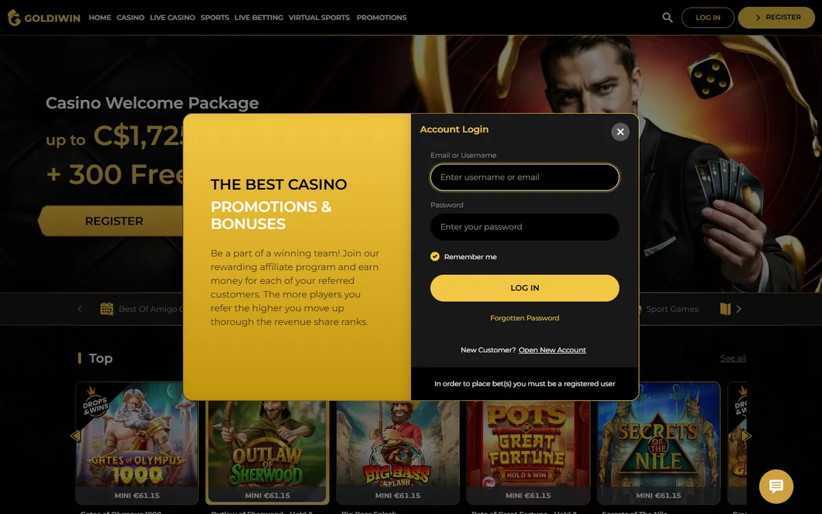 GoldiWin Casino — «Регистрация», снято из страны Канада
