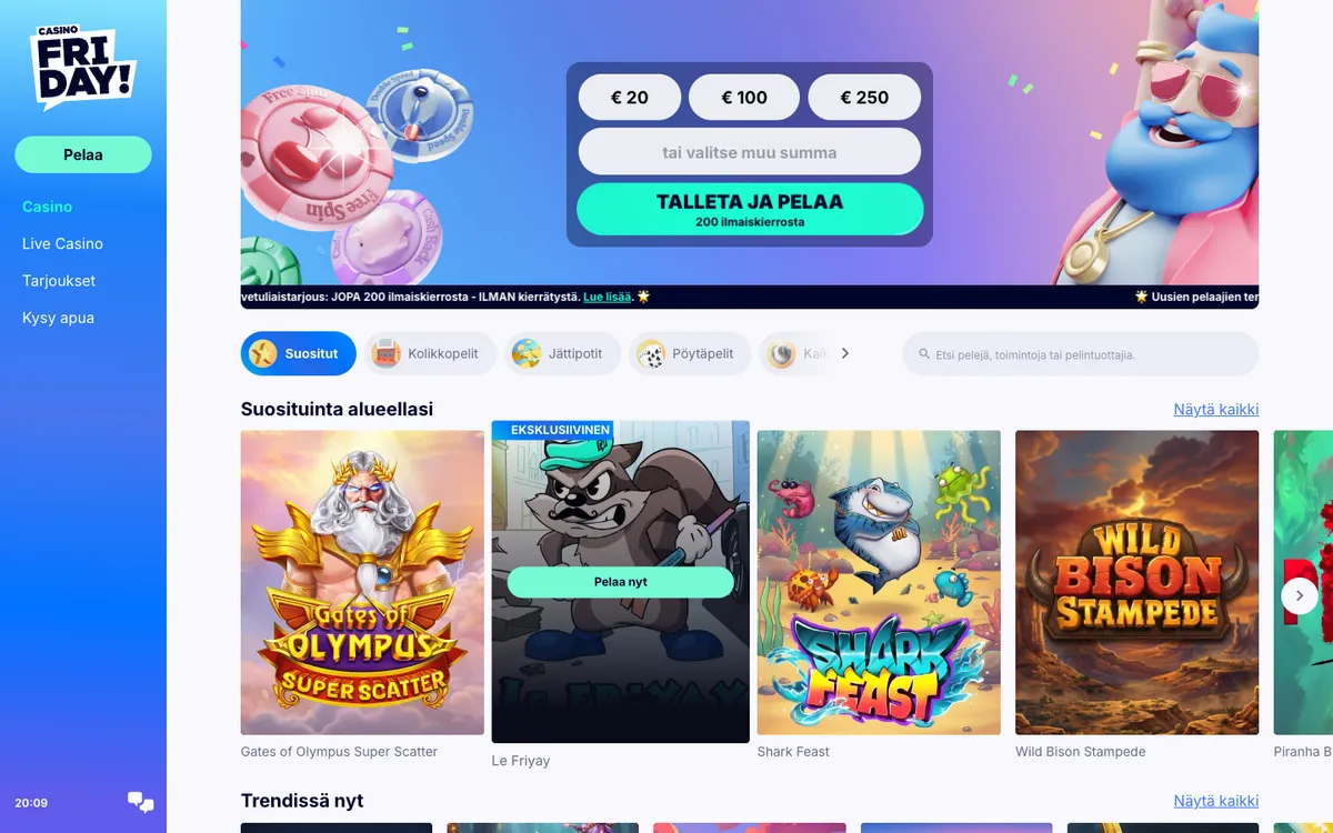 Casino Friday — Home page, captured from Finland