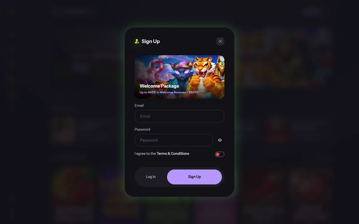 CandyBet Casino — «Регистрация», снято из страны Швеция