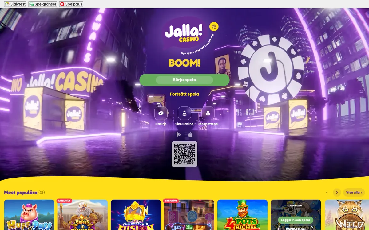 Jalla Casino — Home page, captured from Sweden