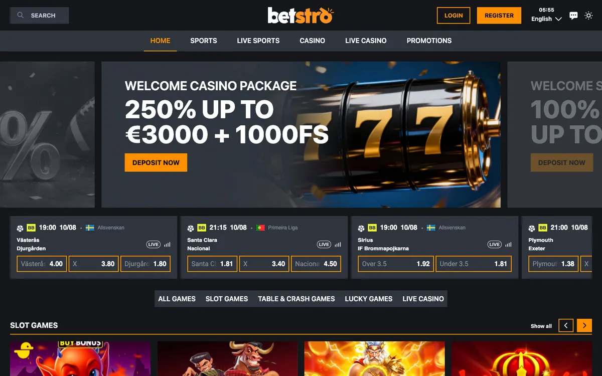 Betstro Casino — Home page, captured from Austria