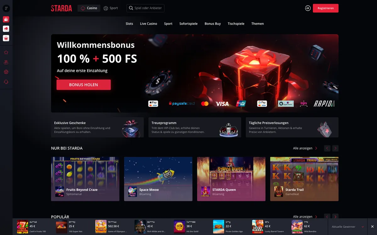 Starda Casino — Home page, captured from Austria