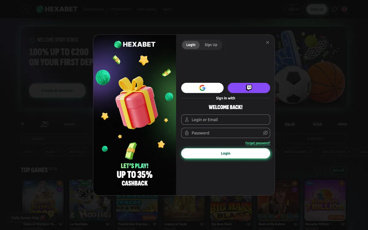 Hexabet Casino — «Регистрация», снято из страны Франция