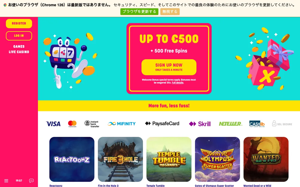 Caxino Casino — Home page, captured from Japan