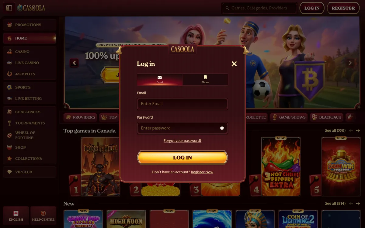CasoolaCasino — Sign-up, captured from Canada