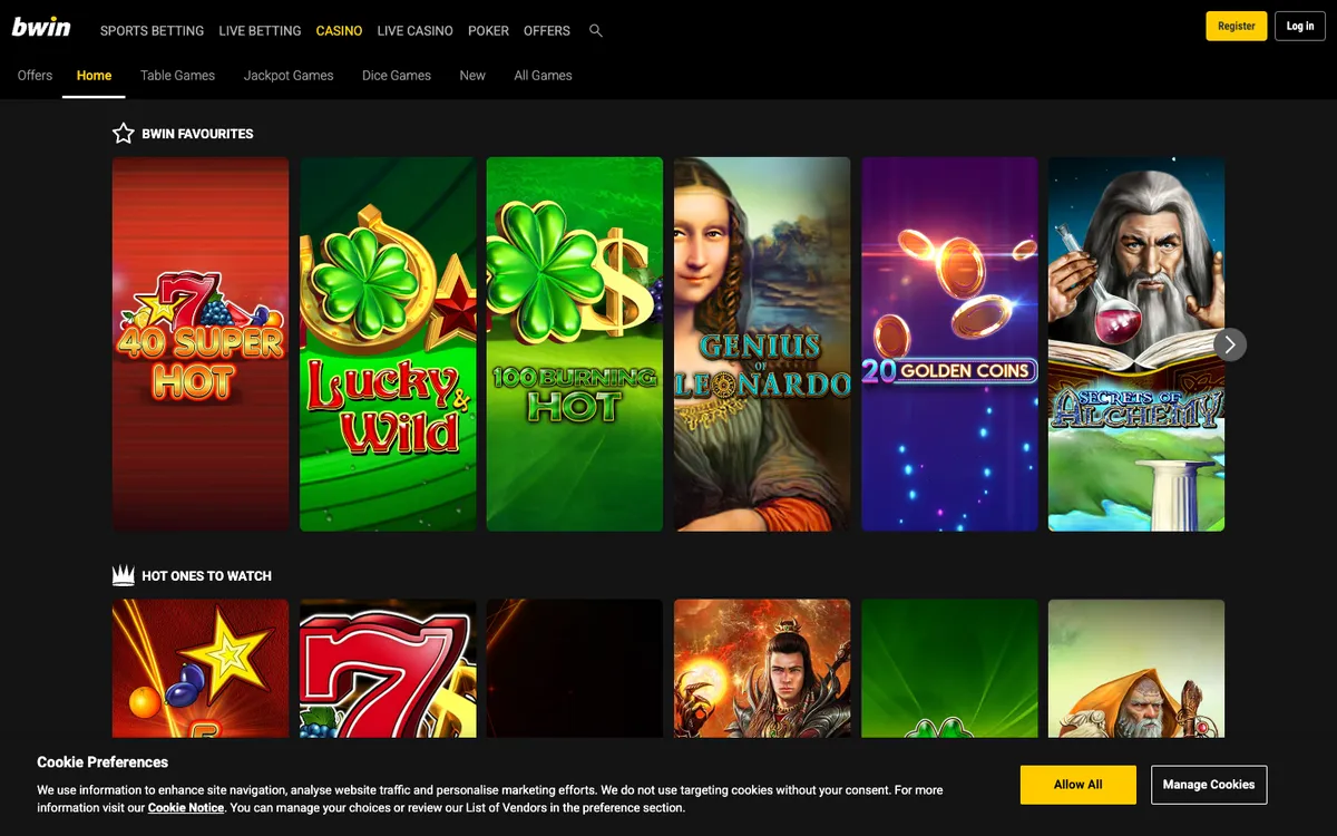 bwin Casino — «Главная», снято из страны Болгария