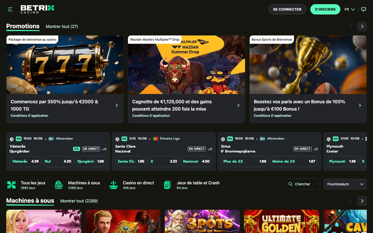 Betrix Casino — Home page, captured from France