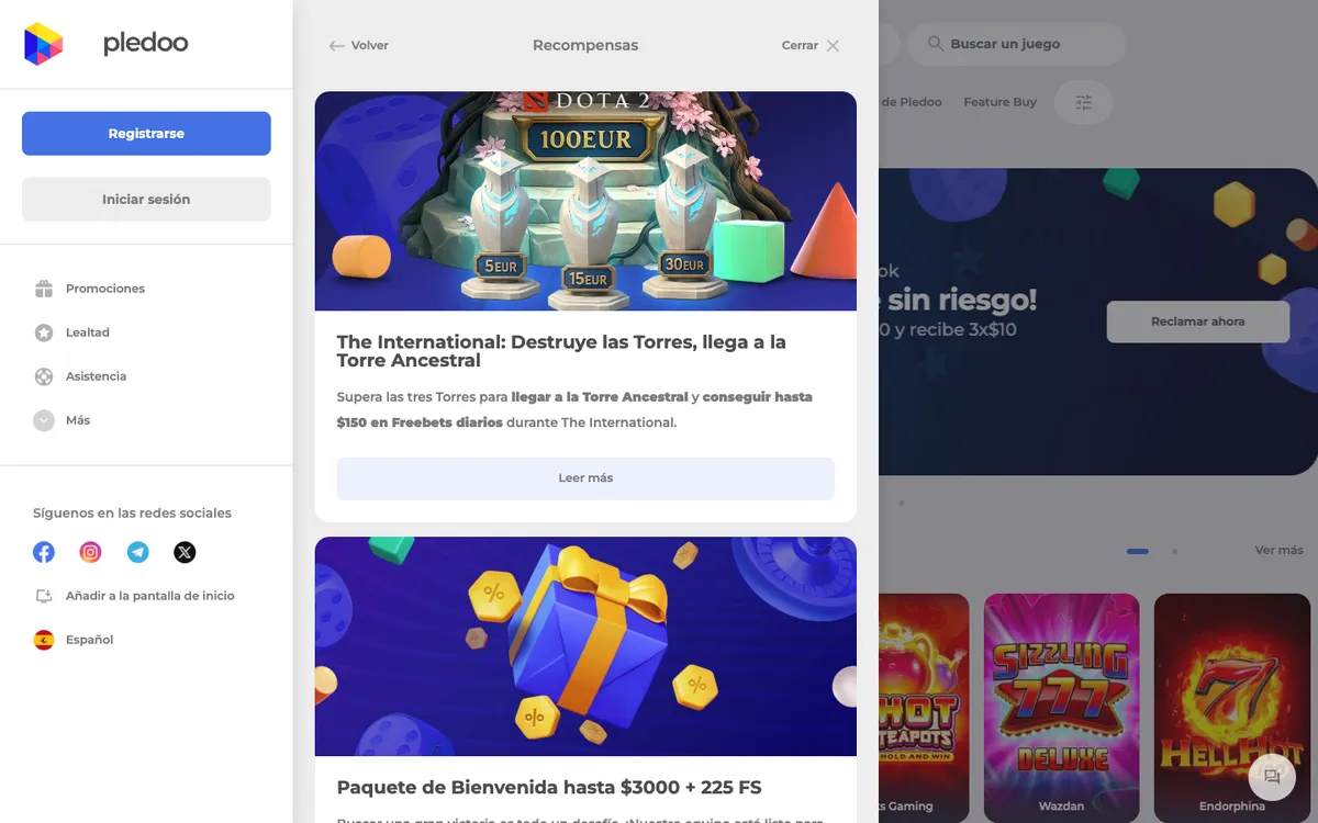 Pledoo Casino — Promotions, captured from Colombia