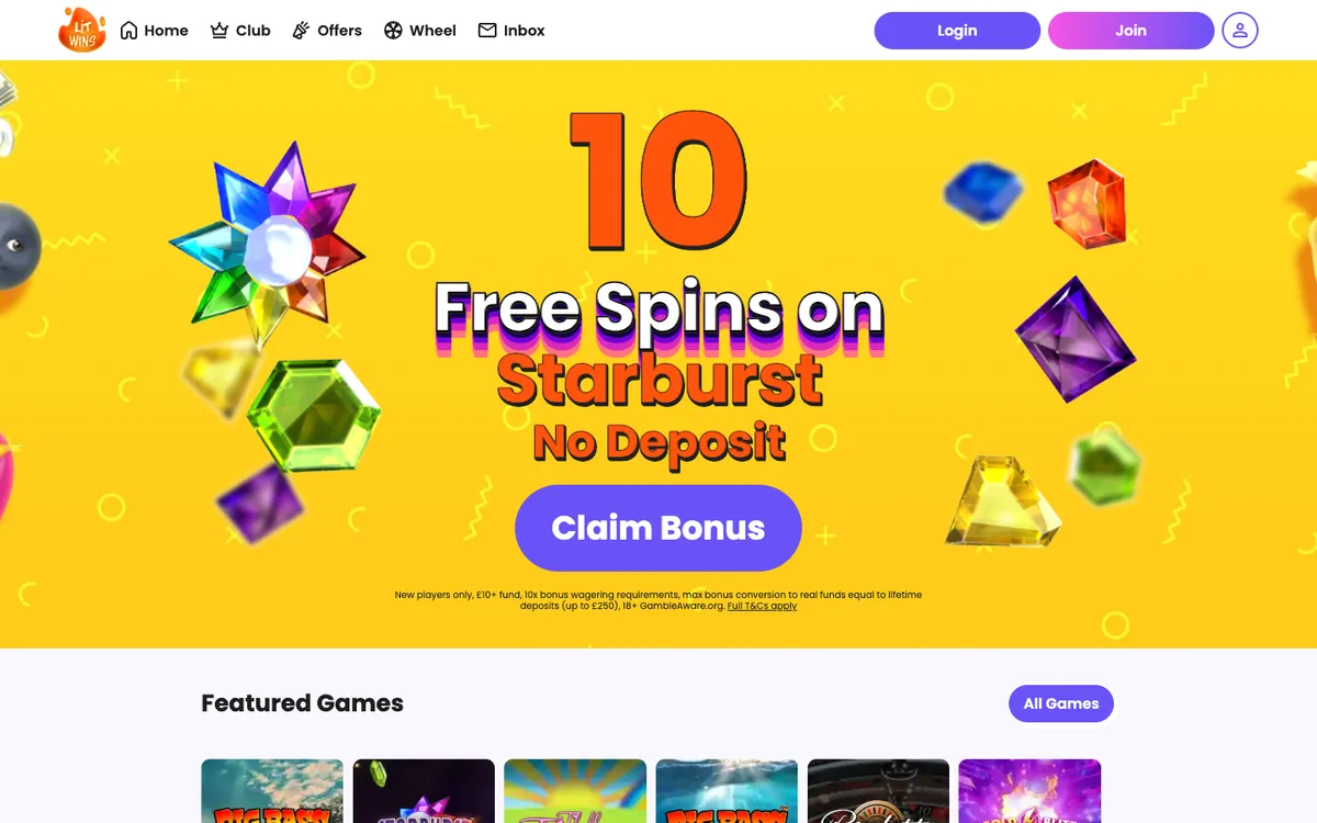 Lit Wins Casino — Home page, captured from United Kingdom
