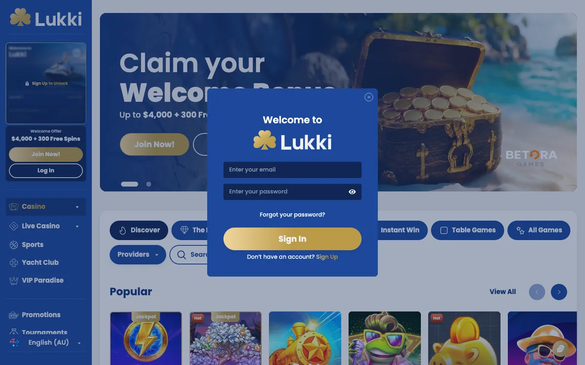Lukki Casino — Sign-up, captured from Australia