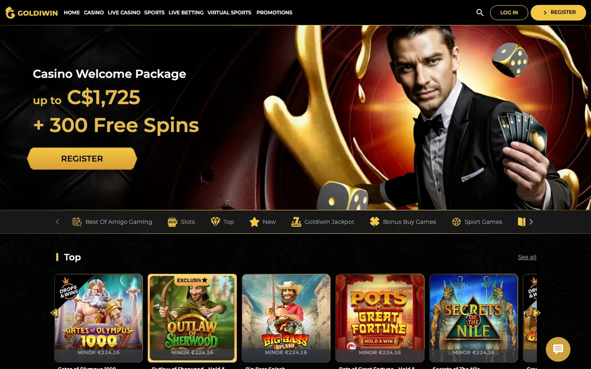 GoldiWin Casino — «Главная», снято из страны Канада