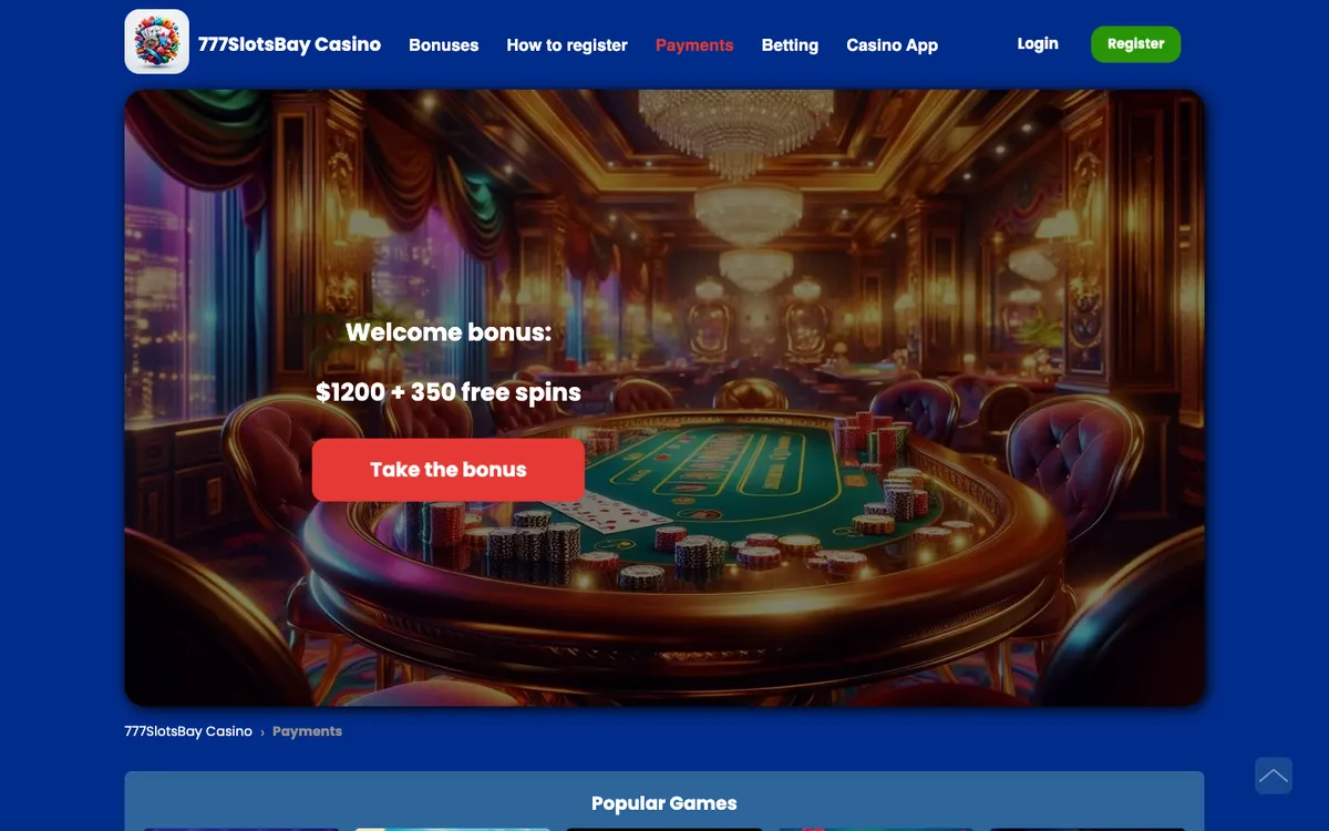 777slotsbay Casino — «Платежи», снято из страны Австралия