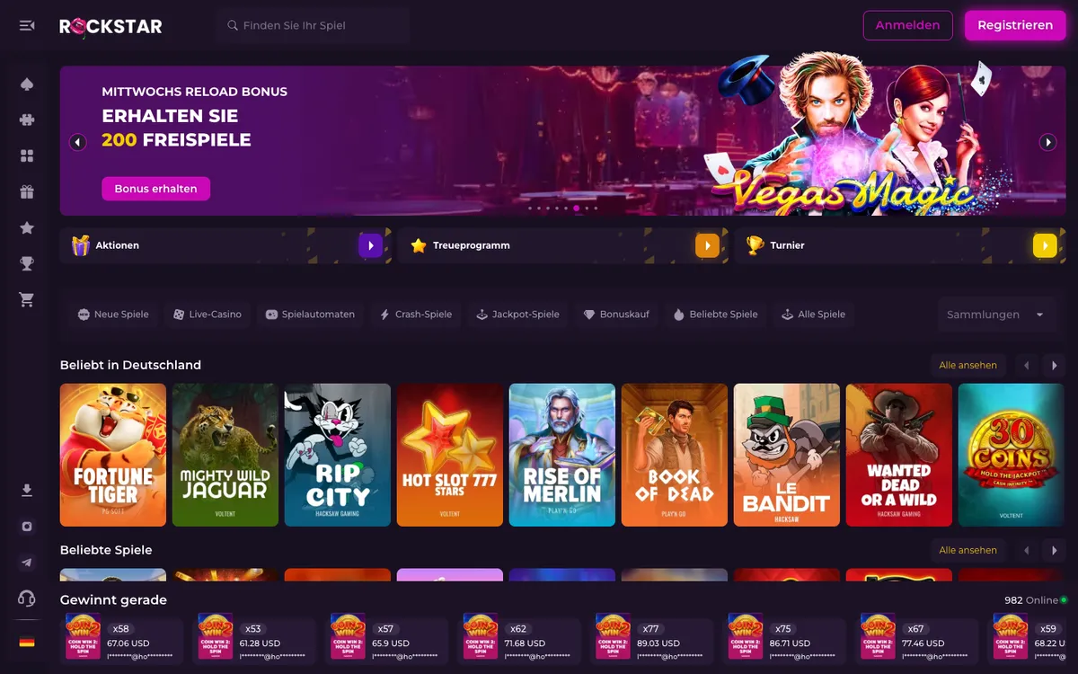 Rockstar Casino — Home page, captured from Germany