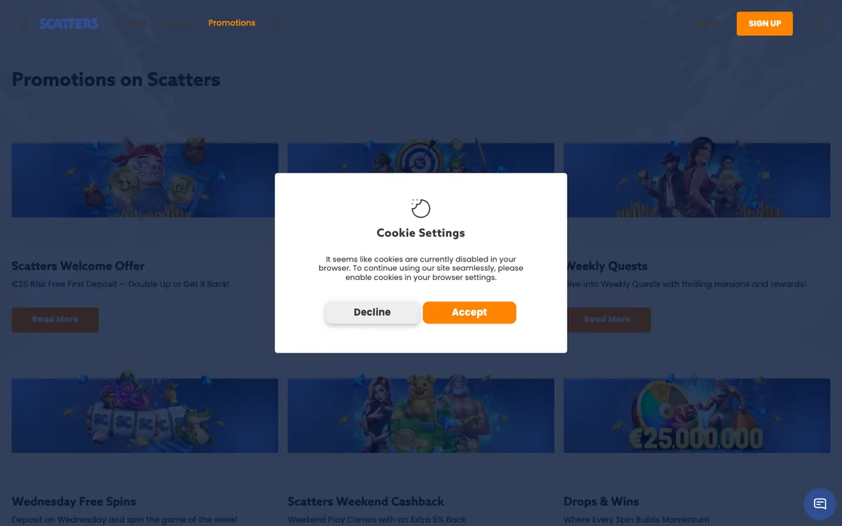Scatters Casino — Promotions, captured from Australia