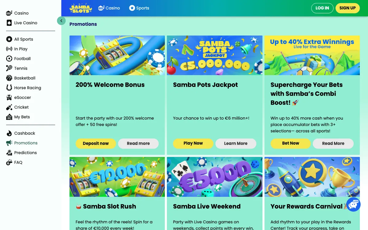 Samba Slots Casino — «Акции», снято из страны Испания
