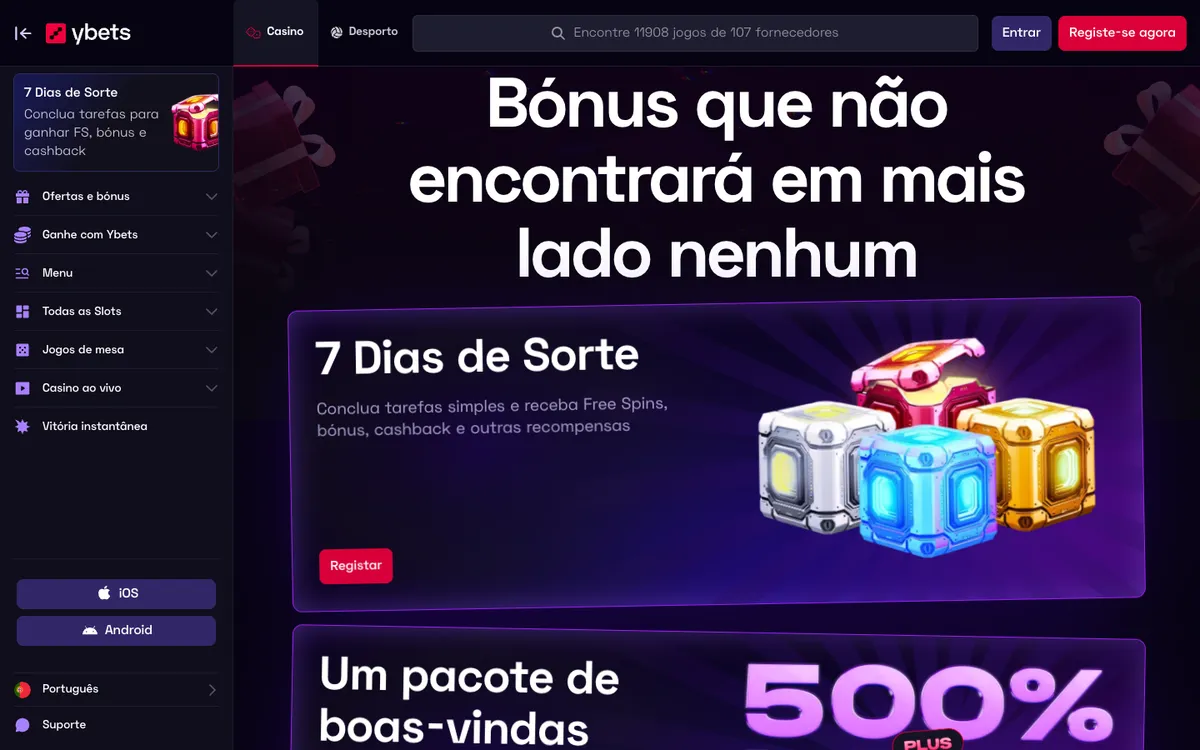 Ybets Casino — Promotions, captured from Portugal