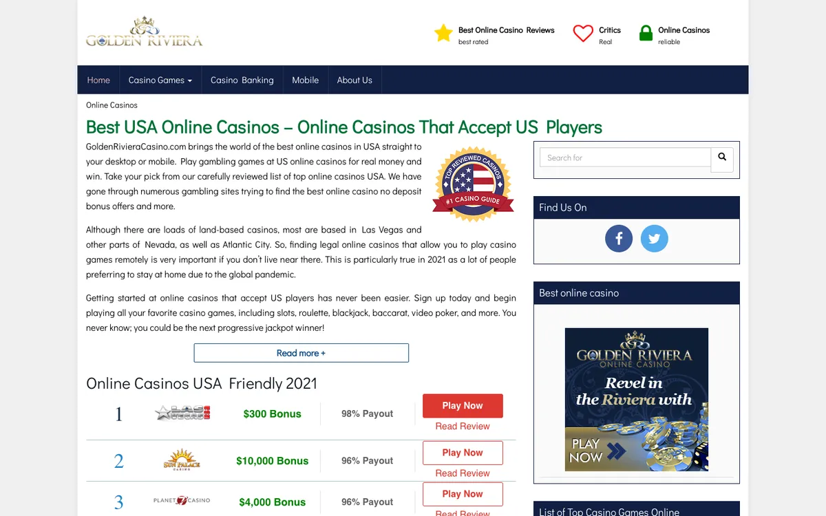 Golden Riviera Casino — Home page, captured from Australia