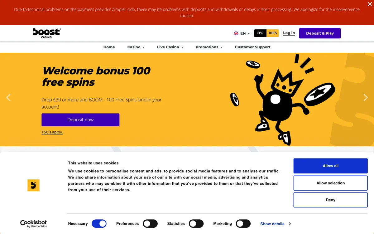 Boost Casino — Home page, captured from Estonia