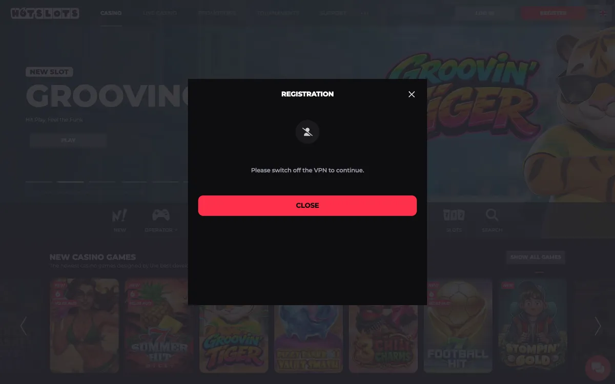 HotSlots Casino — Sign-up, captured from Australia