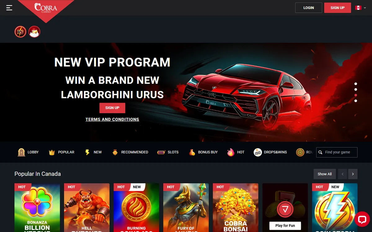 Cobra Casino — «Главная», снято из страны Канада
