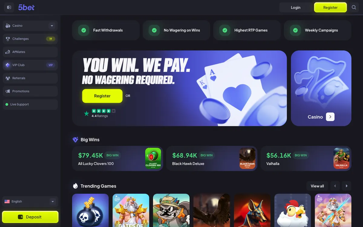 5bet Casino — Home page, captured from Brazil