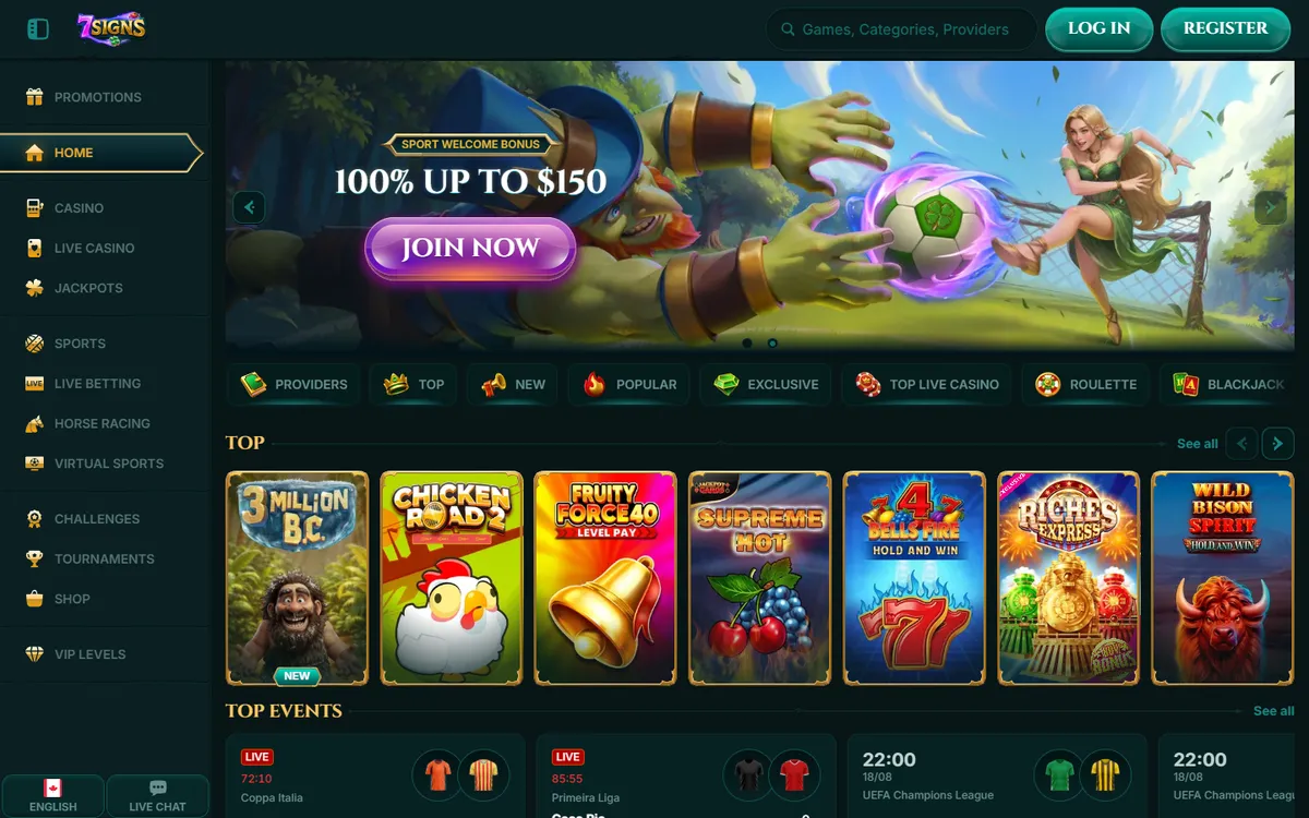 7Signs Casino — Home page, captured from Canada