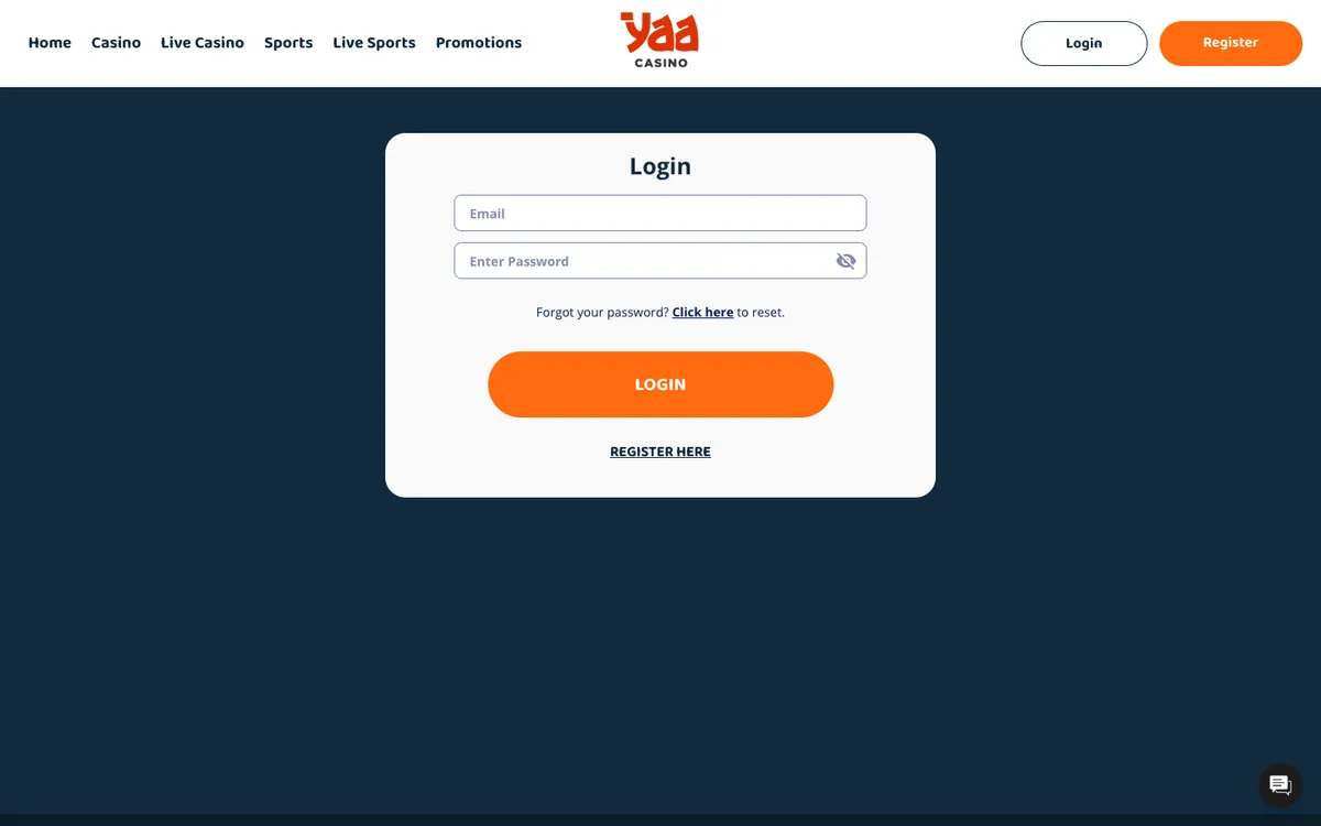 YaaCasino — Sign-up, captured from Belgium