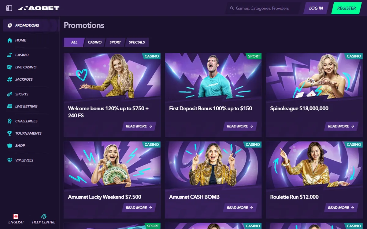 NaoBet Casino — «Акции», снято из страны Канада