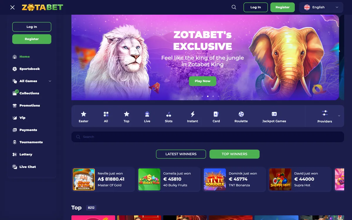 Zotabet Casino — Home page, captured from Spain
