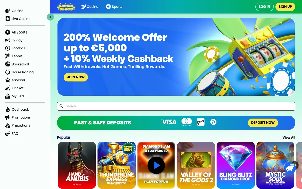 Samba Slots Casino — «Главная», снято из страны Канада