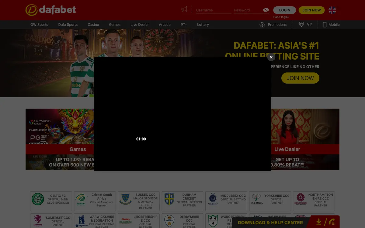 Dafabet Casino — Home page, captured from Malaysia