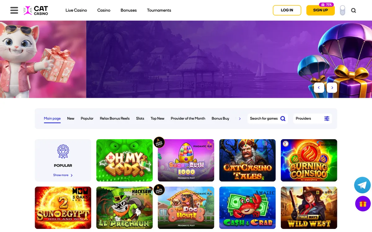 CatCasino — Home page, captured from Belgium