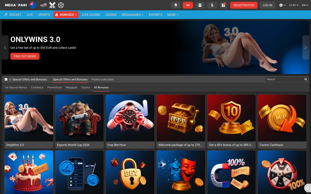 Megapari Casino — Promotions, captured from New Zealand