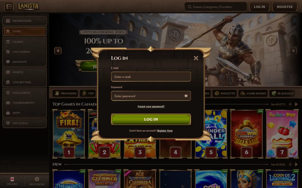 Lanista Casino — Sign-up, captured from Canada