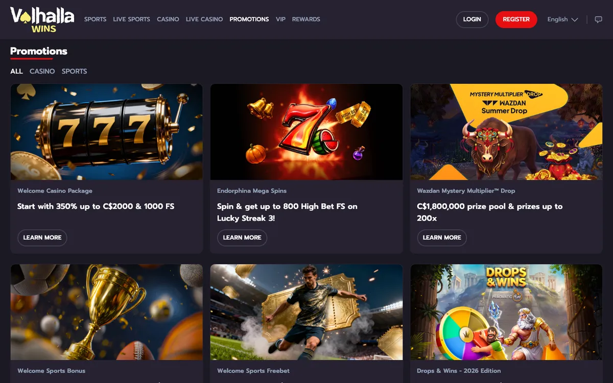 Valhalla Wins Casino — «Акции», снято из страны Канада