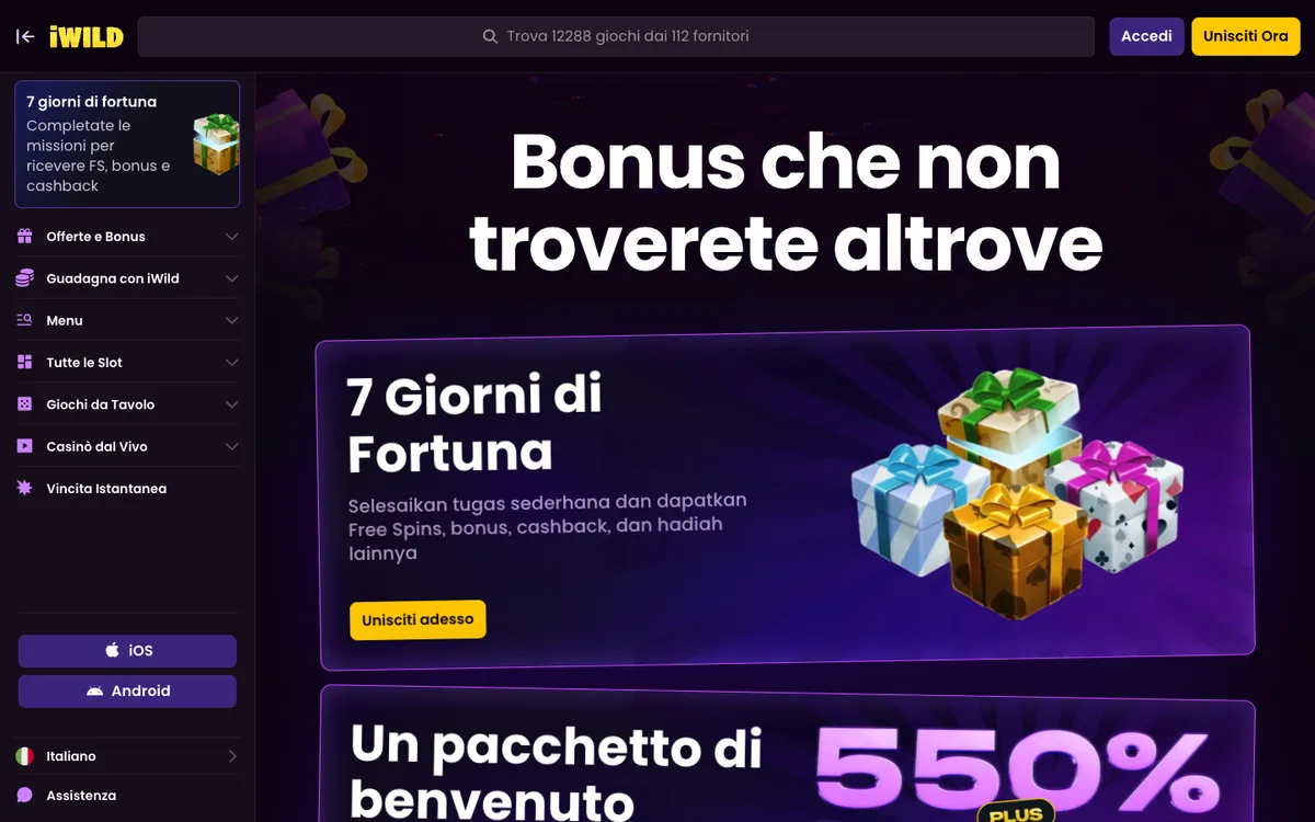 iWild Casino — Promotions, captured from Italy