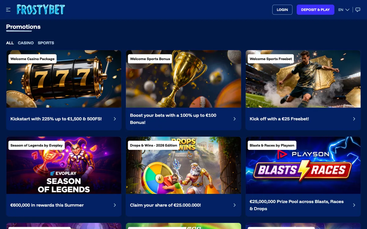 Frostybet Casino — Promotions, captured from Finland